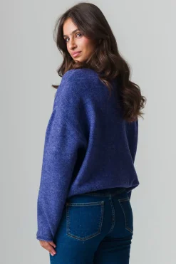 Piazza Italia Maglia manica lunga mezzo collo con bordo risvoltato - Mirtillo Viola Clearance