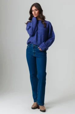 Piazza Italia Maglia manica lunga mezzo collo con bordo risvoltato - Mirtillo Viola Clearance