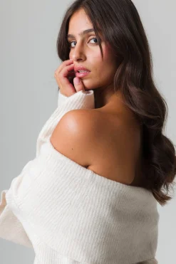 Piazza Italia Maglia manica lunga scollo risvoltato e spalle scoperte con vestibilità comoda - Beige corda Marrone Discount