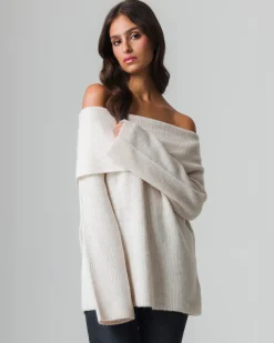 Piazza Italia Maglia manica lunga scollo risvoltato e spalle scoperte con vestibilità comoda - Beige corda Marrone Discount