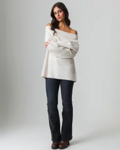 Piazza Italia Maglia manica lunga scollo risvoltato e spalle scoperte con vestibilità comoda - Beige corda Marrone Discount