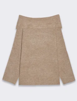 Piazza Italia Maglia manica lunga scollo risvoltato e spalle scoperte con vestibilità comoda - Cammello Online