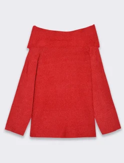 Piazza Italia Maglia manica lunga scollo risvoltato e spalle scoperte con vestibilità comoda - Rosso Flash Sale