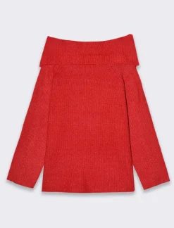 Piazza Italia Maglia manica lunga scollo risvoltato e spalle scoperte con vestibilità comoda - Rosso Flash Sale