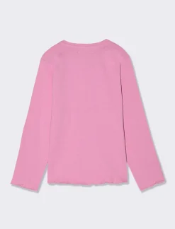 Piazza Italia Maglia maniche lunghe con orlo ondulato e stampa frontale effetto lucido - Rosa Sale