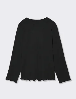 Piazza Italia Maglia maniche lunghe con orlo ondulato e stampa frontale effetto lucido - Nero Best