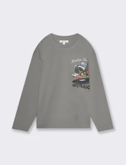 Piazza Italia Maglia mano pesca con maniche lungeh e stampa davanti - Grigio Cheap