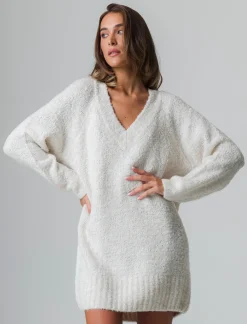 Piazza Italia Maglia maxipullover con scollo a v profondo. polsi e fondo a costa elastica - Avorio Beige Online