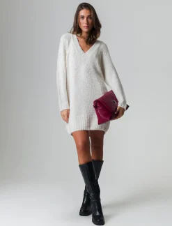 Piazza Italia Maglia maxipullover con scollo a v profondo. polsi e fondo a costa elastica - Avorio Beige Online