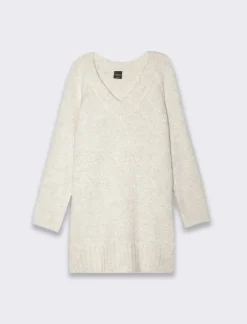 Piazza Italia Maglia maxipullover con scollo a v profondo. polsi e fondo a costa elastica - Avorio Beige Online