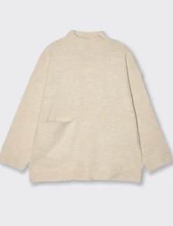 Piazza Italia Maglia mezzo collo e manica lunga con tasca applicata - Avorio Best Sale