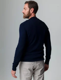 Piazza Italia Maglia mezzo collo lavorazione a coste sui fianchi slim fit. - Blu Shop