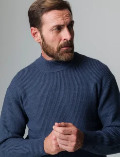 Piazza Italia Maglia mezzo collo lavorazione a coste regular fit - Avion Blu Best Sale