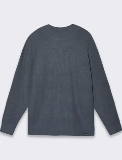 Piazza Italia Maglia mezzo collo lavorazione a coste regular fit - Avion Blu Best Sale