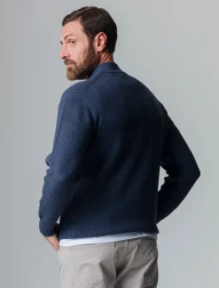 Piazza Italia Maglia mezzo collo lavorazione a coste regular fit - Avion Blu Best Sale