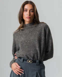 Piazza Italia Maglia mezzocollo manica lunga con filato di paillates con spacchi laterali - melange Grigio Flash Sale