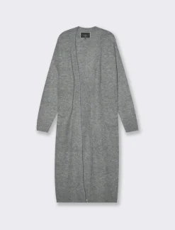 Piazza Italia Maglia modello cardigan lungo aperto con tasche a toppa e spacchi sui lati - Grigio melange Discount