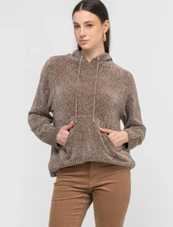 Piazza Italia Maglia modello felpa in ciniglia con cappuccio e tasche a marsupio - tortora Grigio Online