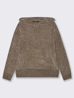 Piazza Italia Maglia modello felpa in ciniglia con cappuccio e tasche a marsupio - tortora Grigio Online