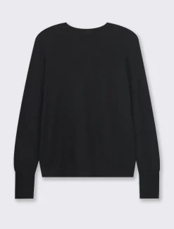 Piazza Italia Maglia modello girocollo in maglia fine di viscosa con dettaglio bottoni su polsi - Nero Flash Sale