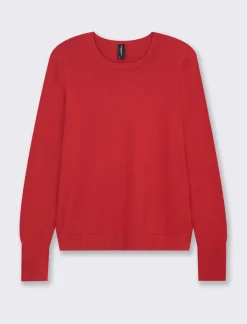 Piazza Italia Maglia modello girocollo in maglia fine di viscosa con dettaglio bottoni su polsi - Rosso Cheap