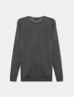 Piazza Italia Maglia regular fit girocollo in misto viscosa - Antracite melange Grigio Outlet