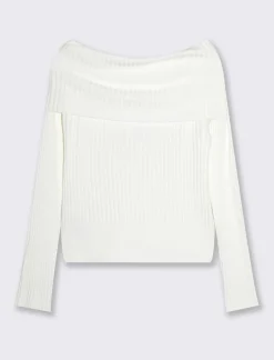 Piazza Italia Maglia scollo a barca in costina - latte Bianco Discount