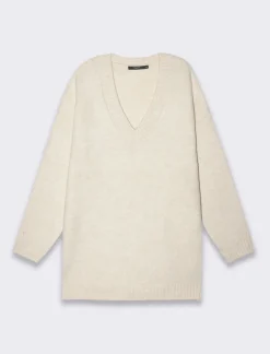 Piazza Italia Maglia scollo a v con maniche lunghe e vestibiilità confort - Avorio Outlet