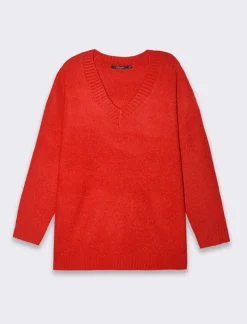 Piazza Italia Maglia scollo a v con maniche lunghe e vestibiilità confort - Rosso Discount