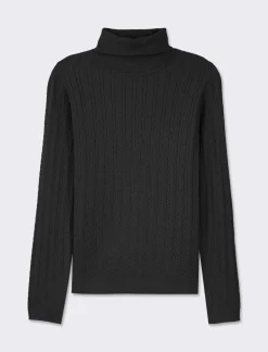 Piazza Italia Maglia slim in morbido filato collo lato e lavorazione trecce - Nero Shop