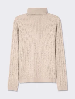 Piazza Italia Maglia slim in morbido filato collo lato e lavorazione trecce - Sabbia Beige Fashion