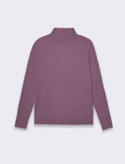 Piazza Italia Maglia slim in morbido filato collo lato e lavorazione trecce - malva Viola Outlet