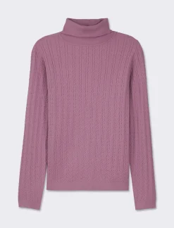 Piazza Italia Maglia slim in morbido filato collo lato e lavorazione trecce - malva Viola Outlet