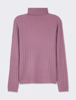 Piazza Italia Maglia slim in morbido filato collo lato e lavorazione trecce - malva Viola Outlet