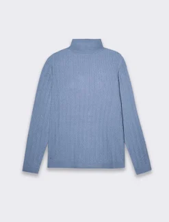 Piazza Italia Maglia slim in morbido filato collo lato e lavorazione trecce - Celeste Azzurro Clearance