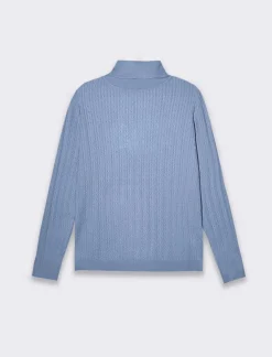 Piazza Italia Maglia slim in morbido filato collo lato e lavorazione trecce - Celeste Azzurro Clearance