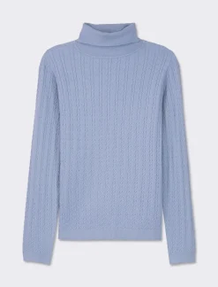 Piazza Italia Maglia slim in morbido filato collo lato e lavorazione trecce - Celeste Azzurro Clearance