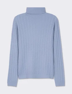 Piazza Italia Maglia slim in morbido filato collo lato e lavorazione trecce - Celeste Azzurro Clearance