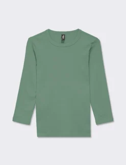 Piazza Italia Maglietta basic girocollo manica lunga in cotone a costina - foresta Verde Fashion