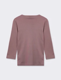 Piazza Italia Maglietta basic scollo a V manica lunga in cotone a costina - malva Viola Fashion