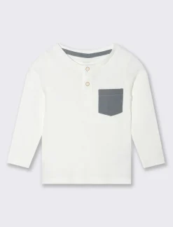 Piazza Italia Maglietta collo serafino con tasca a contrasto - Bianco sporco Outlet