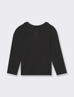 Piazza Italia Maglietta con colletto e manica lunga, in jersey mano calda e stampa frontale - Nero Clearance