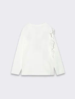 Piazza Italia Maglietta da bambina in cotone elasticizzato con rouches laterale - Bianco sporco Cheap