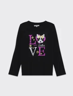 Piazza Italia Maglietta girocollo con stampa colorata e lucida - Nero Flash Sale