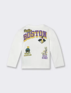 Piazza Italia Maglietta girocollo e manica lunga, con stampa dipersonaggi looney tunes.  - sporco Bianco Fashion