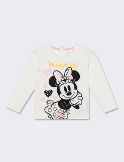 Piazza Italia Maglietta girocollo manica lunga, in cotone, con stampa Minnie. disponibile in 2 varianti colore  - Bianco Clearance