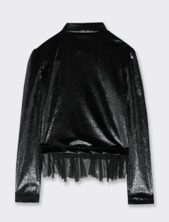 Piazza Italia Maglietta in tessuto brillante con inserto - Nero Cheap