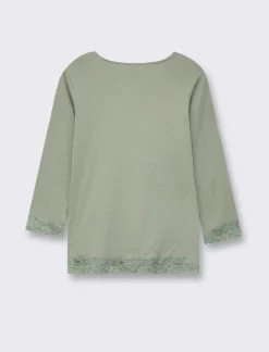 Piazza Italia Maglietta manica lunga a costina con pizzo e motivo floreale - foresta Verde Shop