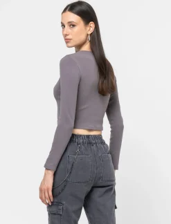 Piazza Italia Maglietta manica lunga in tessuto elastico a costine - piombo Grigio Flash Sale