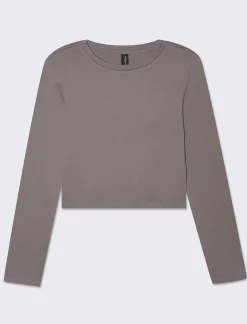 Piazza Italia Maglietta manica lunga in tessuto elastico a costine - piombo Grigio Flash Sale